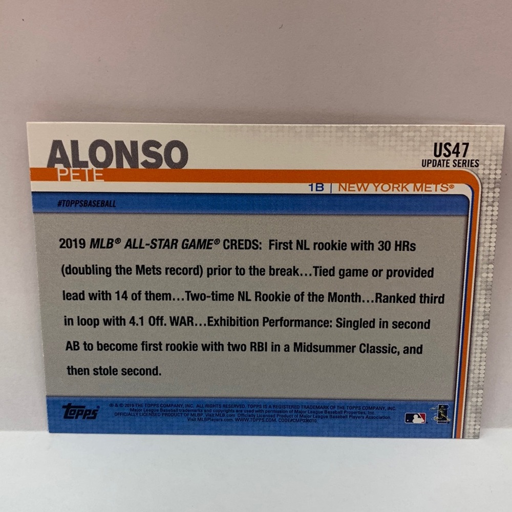 2019 Topps Update Pete Alonso Mets ASG #US47 (MISC8) - Picture 2 of 2